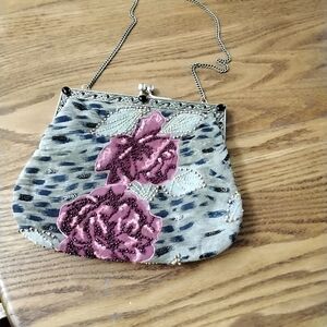 Floral Embellished Women's Bag - Pink and Silver